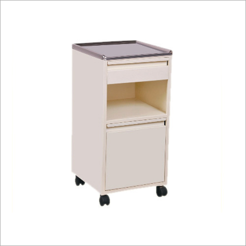 Hospital Bedside Locker - Plastic, 30x40x60cm , Off-white with 2 Shelves and 4 Wheels for Convenient Hospital Bedside Storage