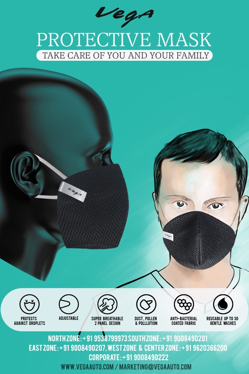 Protective Mask - Anti-bacterial Fabric, Super Breathable 2-panel Design, Black, Reusable Up To 30 Gentle Washes