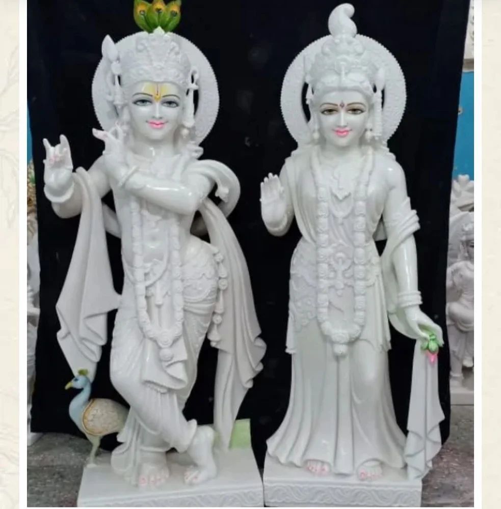 White Polished Radha Krishna Statue - Color: Requirement Based