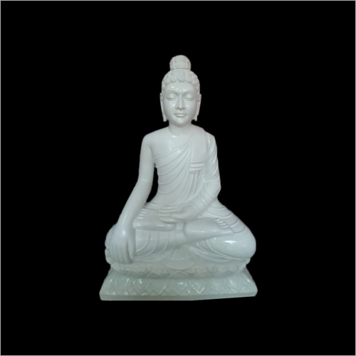 White Marble Buddha Statue - High-Quality Resin Finish, Elegant Design with Serene Expression