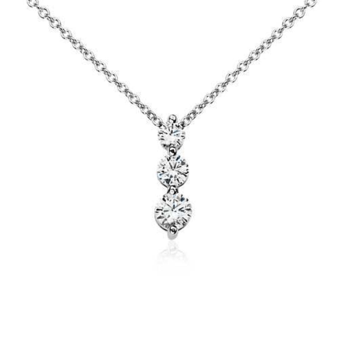 Designer Necklace - 92.5 Sterling Silver With High Polish Rhodium Plating, Three Stone Pendant With Cubic Zirconia