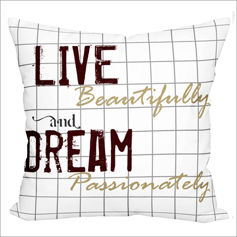 White-Brown Live & Dream Print Cushion