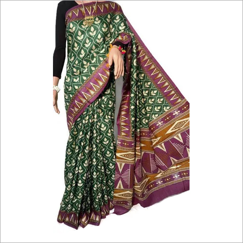 Pure Tussar Silk Block Printed Saree - Elegant Handcrafted Design with Matching Blouse, Ideal for All Seasons