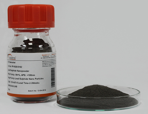 Lead Sulfide Nanopowder - PbS, Purity: 99.9%, APS: <100nm, Color: Black, Density: 7.60 g/cm³, Warranty: 6 months, Grade: Nanoshel