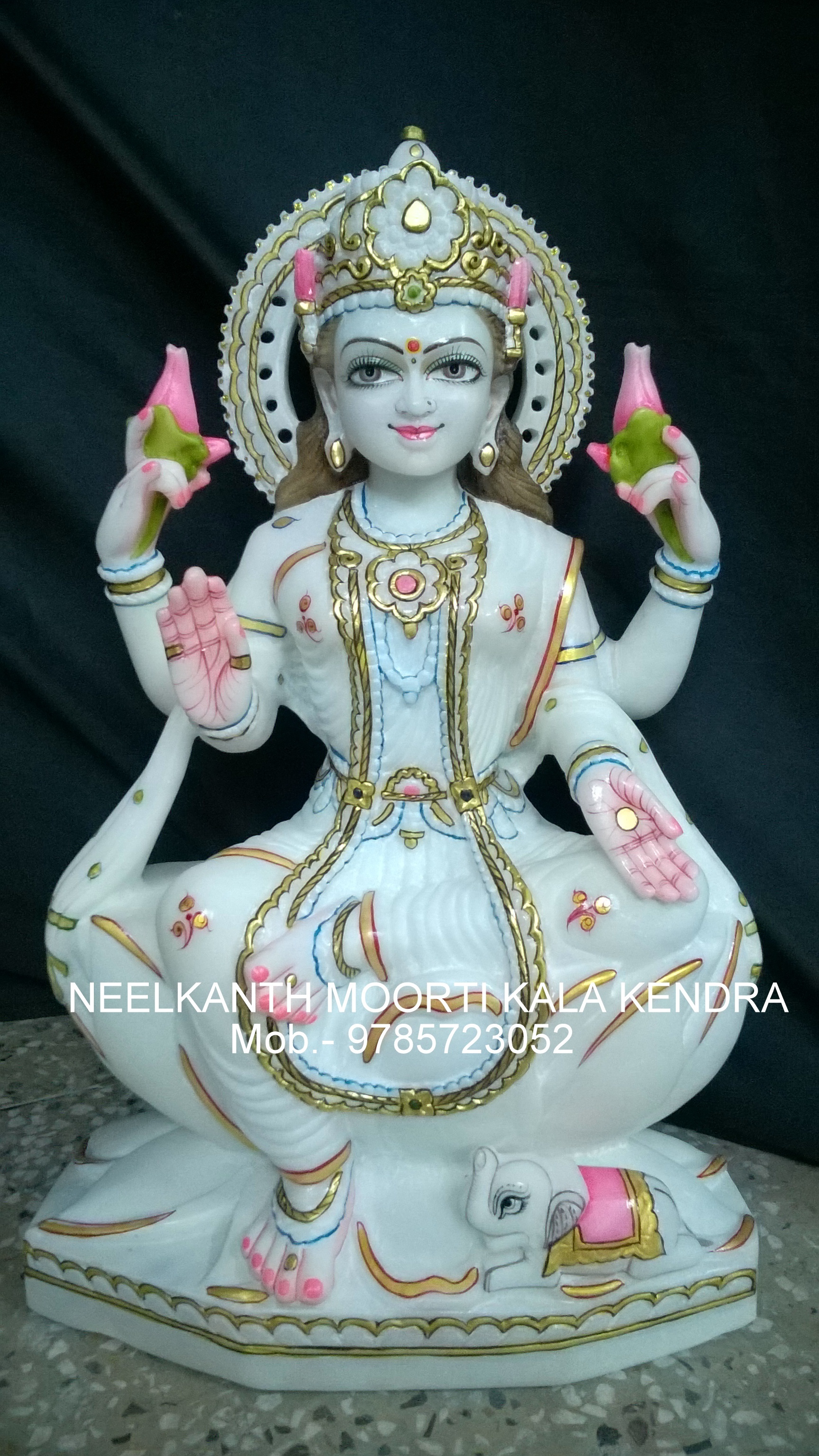 Goddess Laxmi Statue - White Marble, Approx. 24 Inches, Medium Size | Finely Polished, Glossy Finish, Traditional Indian Design, Hand-carved Detail