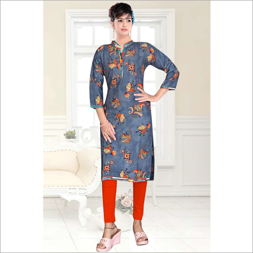 Ladies Collar Designer Kurti - Cotton Blend, Size: M, L, Xl, Xxl | Printed Pattern, Long Sleeve, Quick Dry, Washable, Dry Clean Only