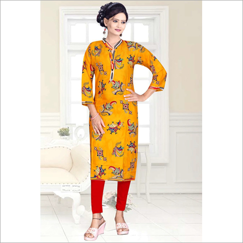 Ladies Collar Designer Kurti - Cotton Blend, Size: M, L, Xl, Xxl | Printed Pattern, Long Sleeve, Quick Dry, Washable, Dry Clean Only