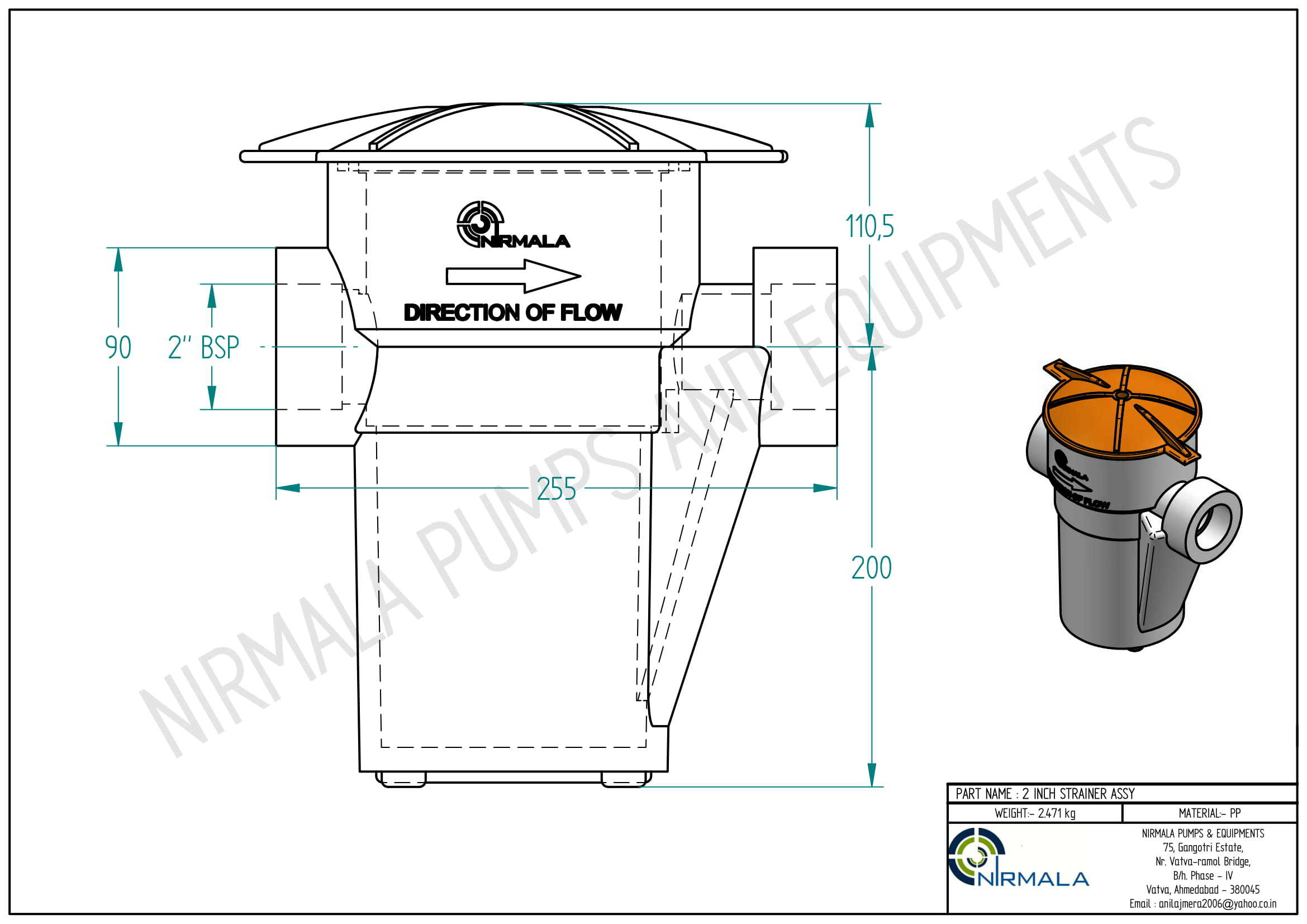 Pp Basket Strainer - Polypropylene & Pvdf, 2" Size, White Color | Flanged & Threaded Connection, Medium Pressure, Self-priming Design