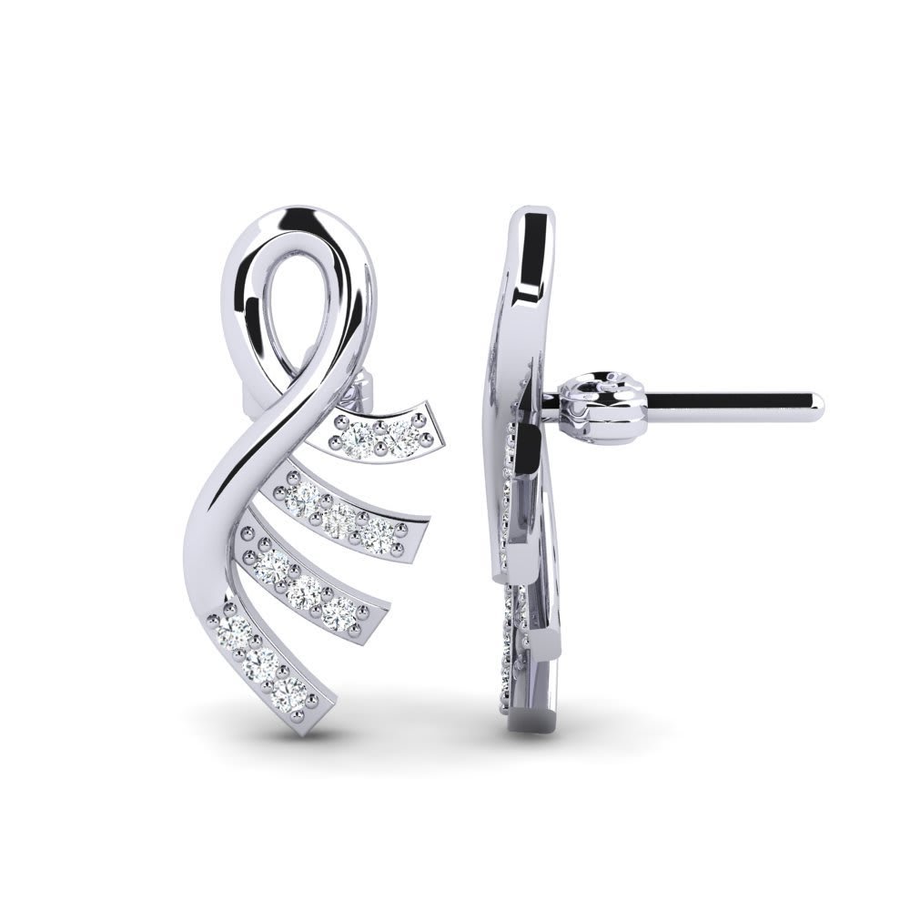 Sterling Silver Ear Studs - 92.5% Pure Silver, High Polish Rhodium Plating With Cubic Zirconia | Elegant Women's Jewelry For Gifts And Parties