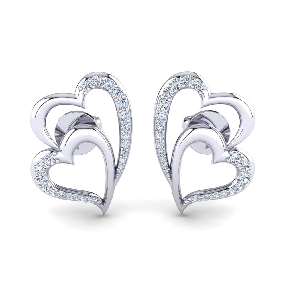 Sterling Silver Ear Studs - 92.5% Pure Silver, High Polish Rhodium Plating With Cubic Zirconia | Elegant Women's Jewelry For Gifts And Parties