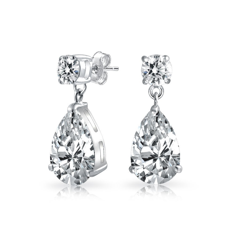 Sterling Silver Drop Earrings - 92.5% Pure Silver With Cubic Zirconia, High Polish Rhodium Plating, Clip-on Design For Women, Perfect For Gifts And Parties