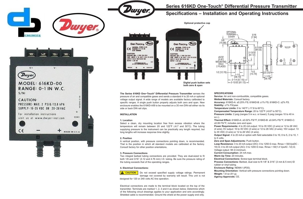Dwyer 616kd-04-v Differential Pressure Transmitter Accuracy: 2% %