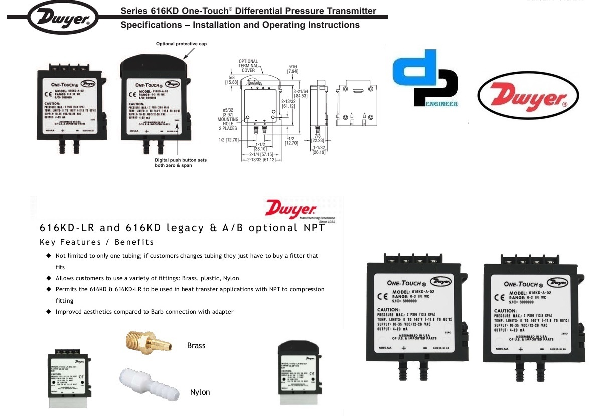 Dwyer 616kd-05-v Differential Pressure Transmitter Accuracy: 2% %