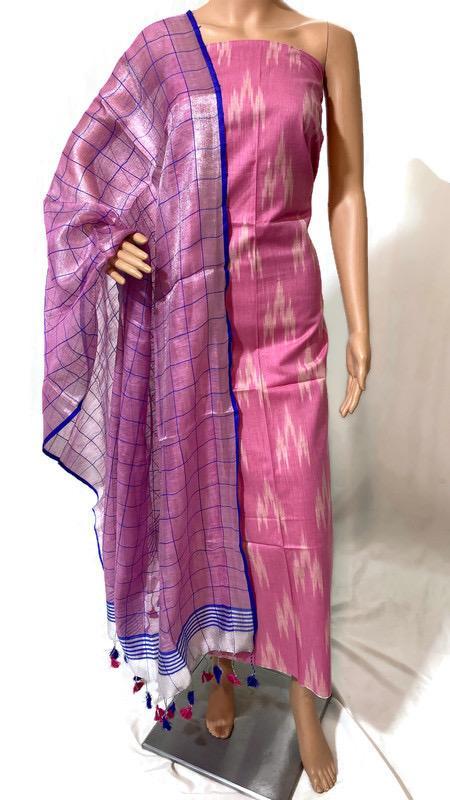 Top- 2.5 Mtrs Ikkat Cotton Dupatta - 2.15 Mtrs Tissue By Linen Suits - Sky Blue, Casual Ethnic Wear, Silk Material, Suitable For All Seasons