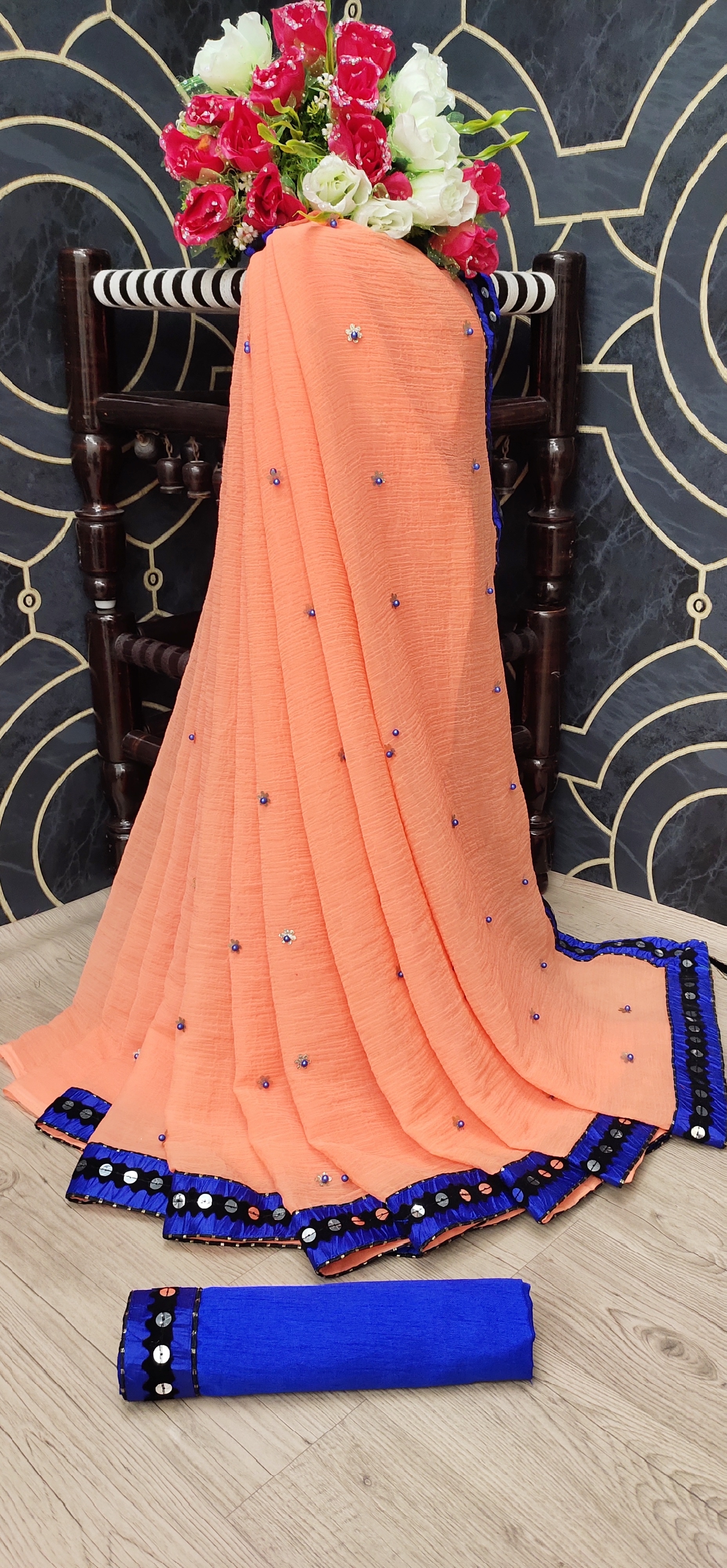 Designer Saree Attech Blouse - Georgette Fabric, Multicolor Embroidered Design With Blouse Piece | Perfect For Daily Wear In All Seasons