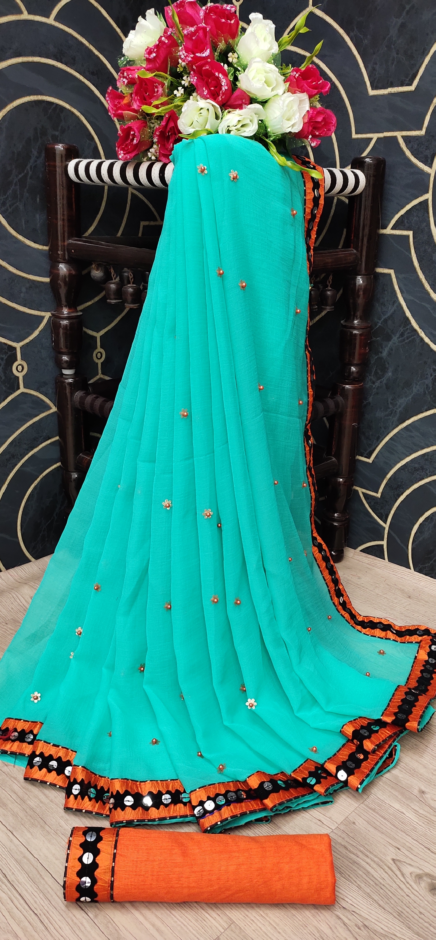 Designer Saree Attech Blouse - Georgette Fabric, Multicolor Embroidered Design With Blouse Piece | Perfect For Daily Wear In All Seasons