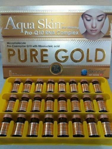 Aqua Skin Pure Gold Glutathione Injection - 24 Vials EGF Whitening Treatment | 100% Natural, Hydrating, Minimizes Pores, Suitable for All Skin Types