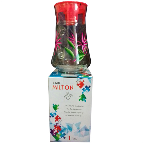 One Pcs Glass Jug - Glass Material, 500 Ml Capacity, Round Base Shape, Printed Pattern | Ideal for Beverages or Decorative Serving