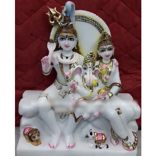 Lord Shiva Marble Statue - White Marble, 18 Inches | Smooth Polished Finish, Traditional Indian Style, Carved and Hand-Painted Techniques