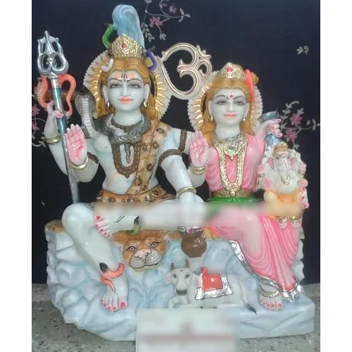 Marble Shiv Parvati Statue - 2 Feet Tall, White Marble with Smooth Surface | Handcrafted Intricate Detailing, Traditional Indian Style