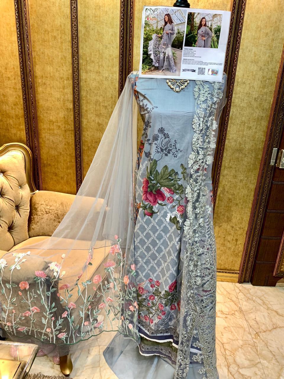 Cotton Salwar Suits - Pure Cambric Cotton Top, Semi Lawn Bottom, Net Heavy Embroidered Dupatta | Breathable Fabric, Elegant Embroidery, Digital Print