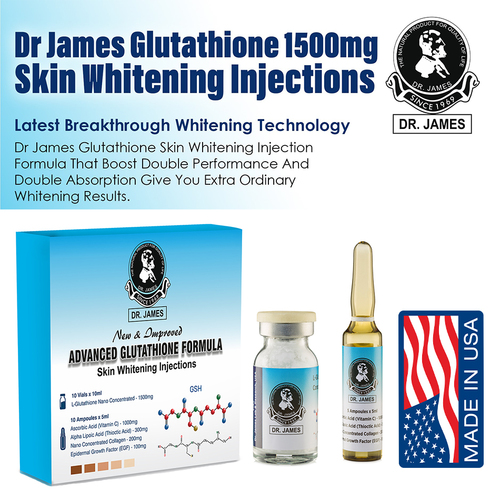 Dr James Glutathione 1500mg Skin Whitening Injection - Powerful Blend of L-Glutathione and Vitamin C, Enhances Skin Brightness and Firmness