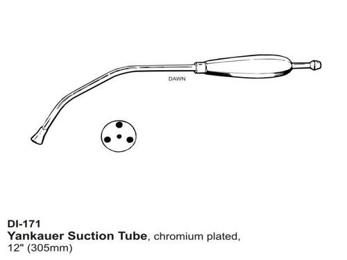 Yankauer Suction Tube - Steel Material, 12" (305 mm) Length | Portable, Manual Power Source, Laser Technology