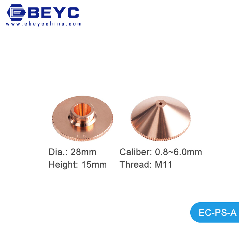 Precitec Ceramic Laser Nozzle - 0.8-6.0mm Caliber, Copper Color With M11 Thread And 28mm Diameter