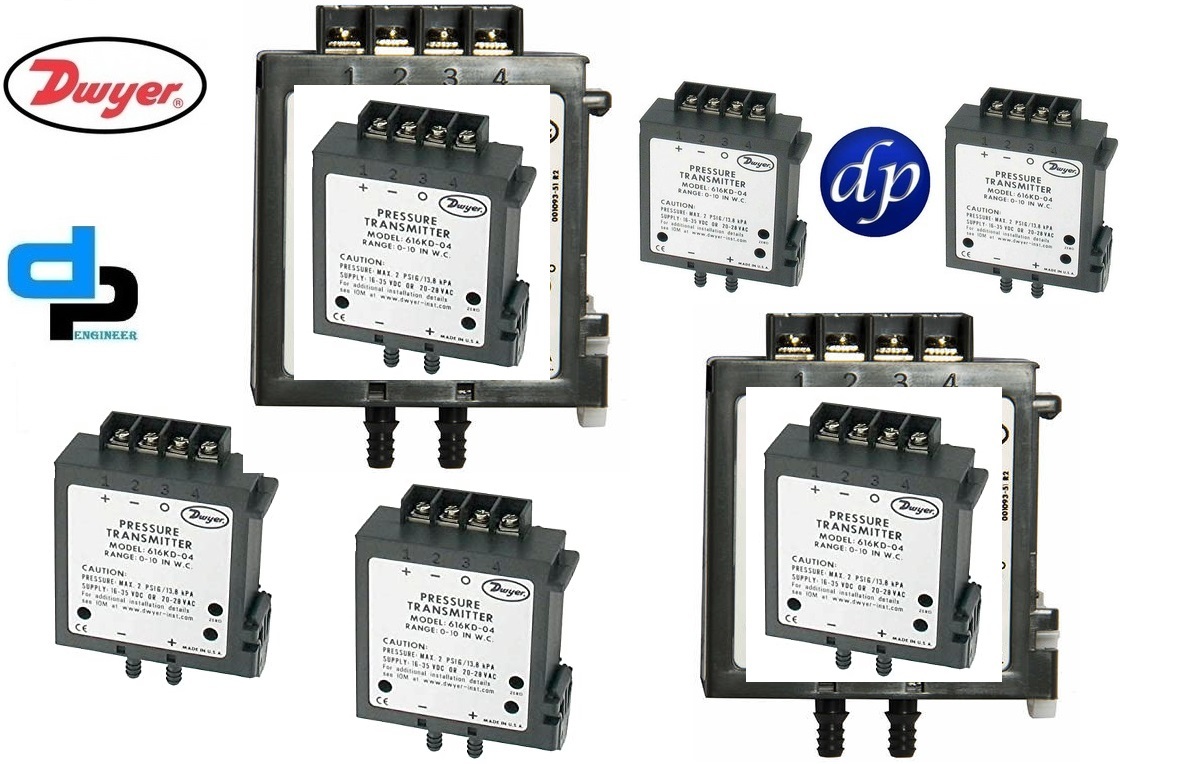 Dwyer Instruments 616kd-07-v Differential Pressure Transmitter - Metal Alloy, 3.33 X 2.41 X 1.03 Inch, Black Plastic Dial | Accurate To ±2.00%, Measures Gas, Oil, Steam, Water, Panel Mount