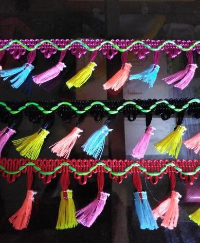 Fancy Lace - Polyester, 2 Inches Wide x 10 Yards Long , Multicolor Tassel Garment Trim in Roll