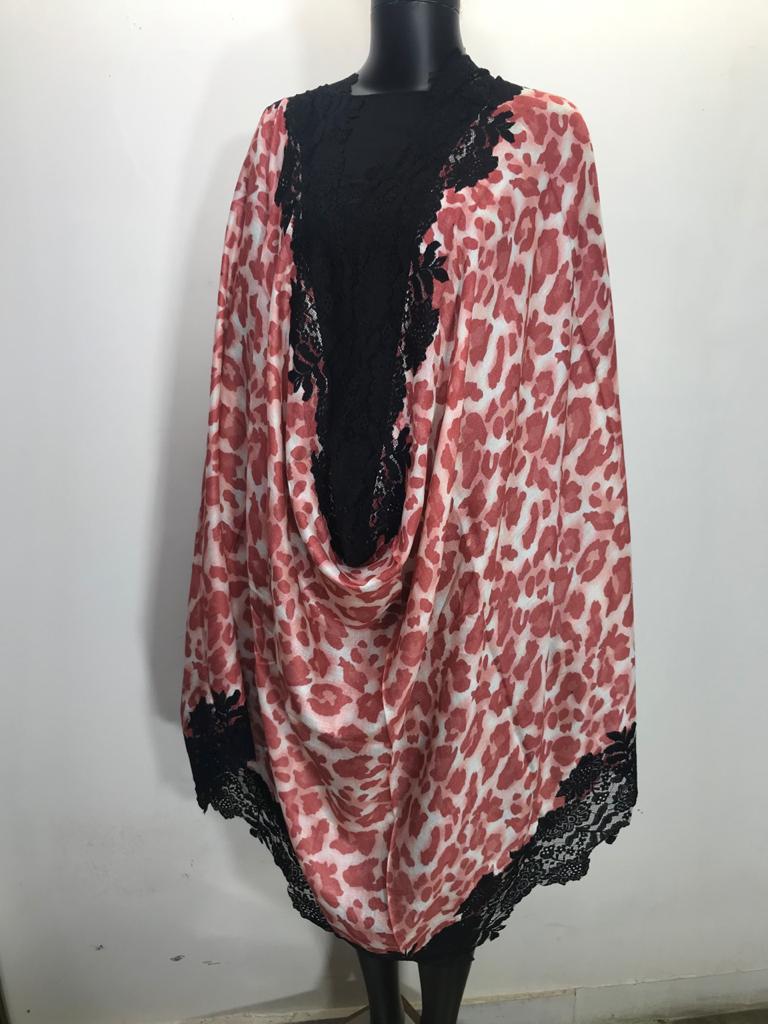 Machine Made Pashmina Printed Lace Stole