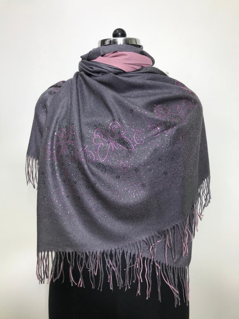 Machine Made Natural Pashmina With Crystal Border Stole , Size-70x200cm