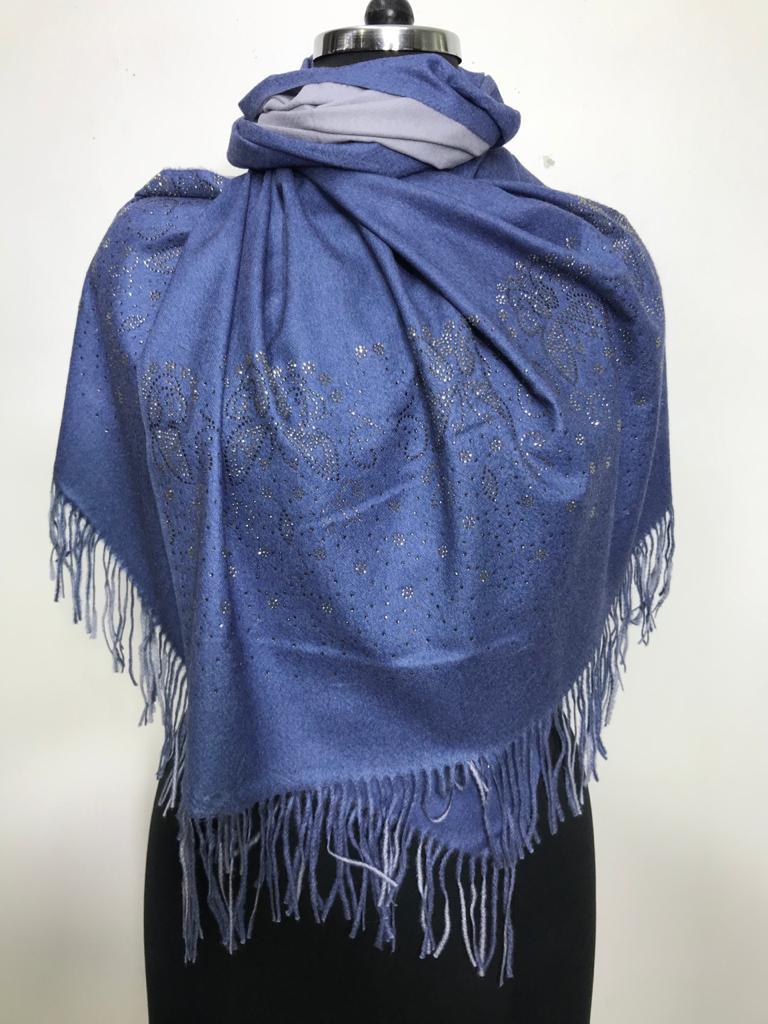 Machine Made Natural Pashmina With Crystal Border Stole , Size-70x200cm