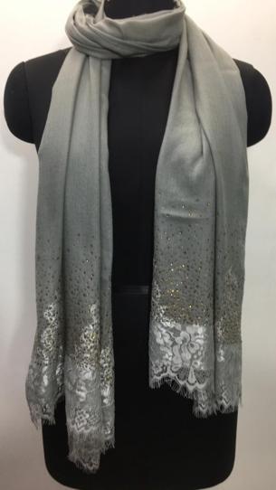 Pashmina French Lace With Crystal Stole - Knitting Type: Machine Made