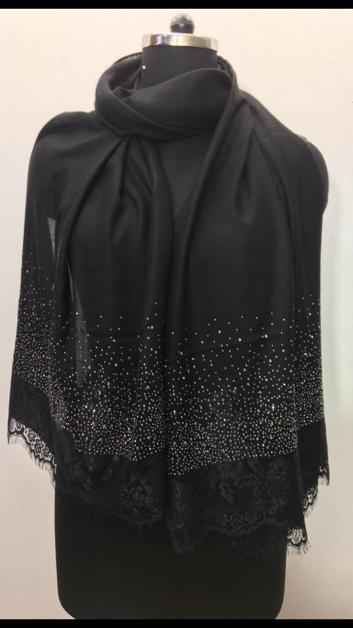 Pashmina French Lace With Crystal Stole - Knitting Type: Machine Made