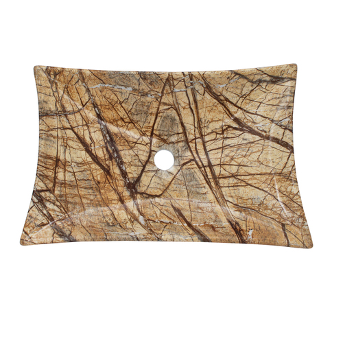 Ceramic Wash Basin - 570x375x110mm | Above Counter, Glossy Marble-Rust Finish, One Piece Design, 8kg Weight