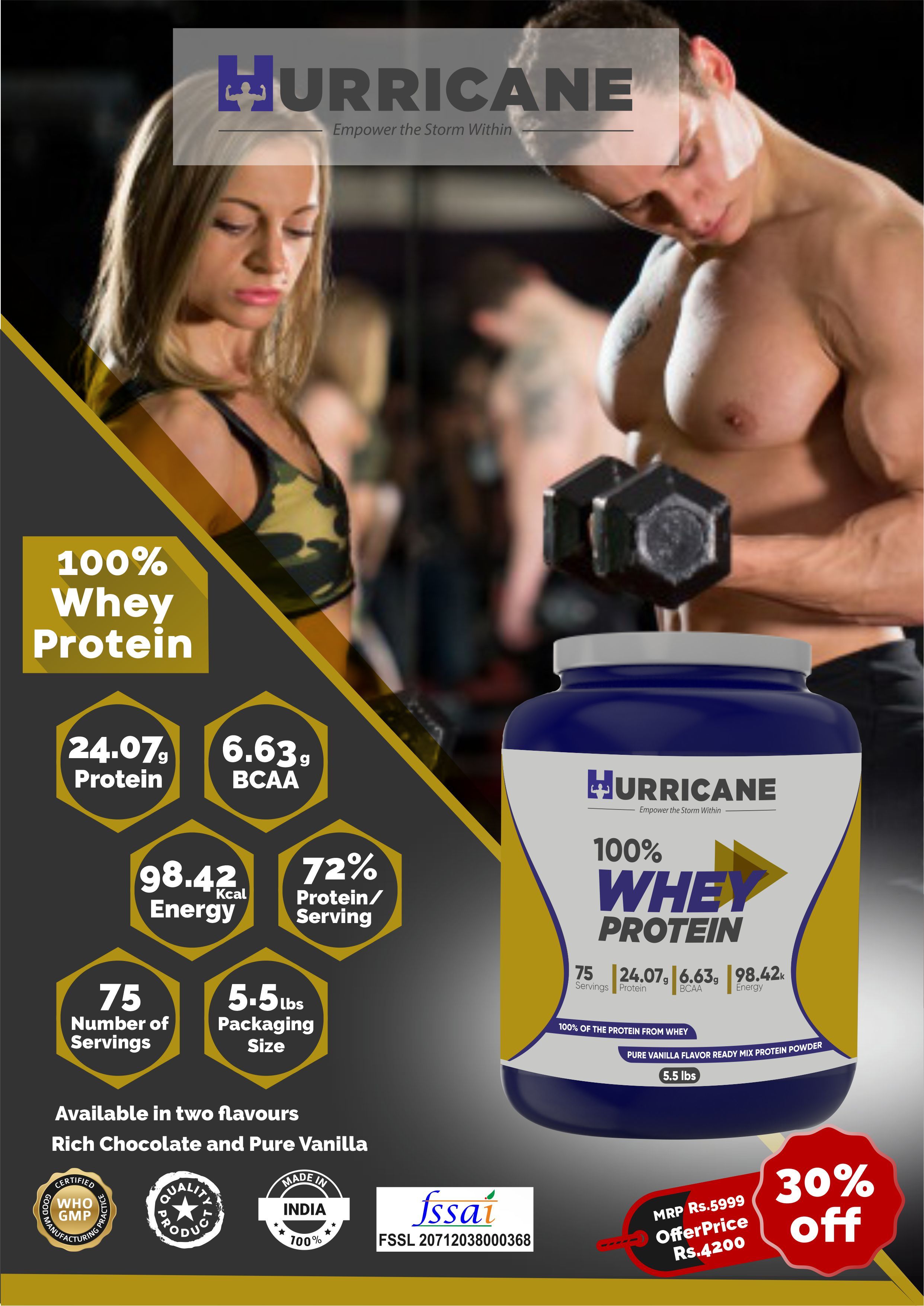 Hurricane 100% Whey Protein - Chocolate Flavour Age Group: Adults