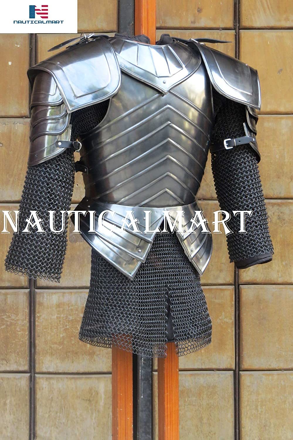 Steel Nauticalmart Sca Combat Armor, Blackened Brienne Of Tarth Armor Breastplate With Pauldron, Chainmail Halloween Functional Outfit