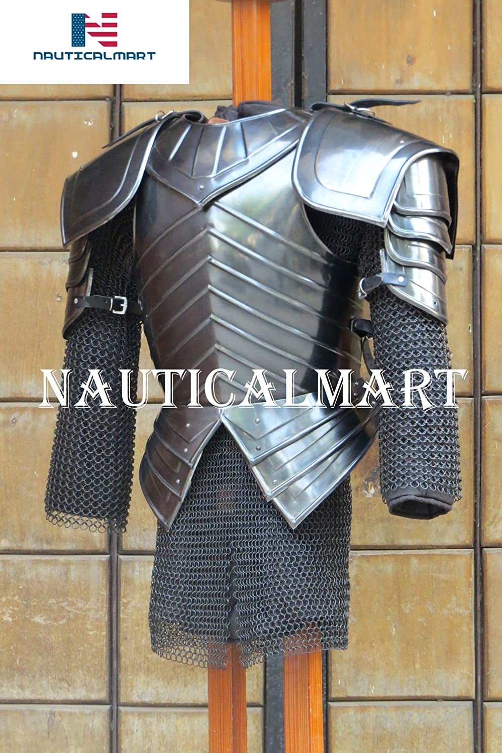 Steel Nauticalmart Sca Combat Armor, Blackened Brienne Of Tarth Armor Breastplate With Pauldron, Chainmail Halloween Functional Outfit