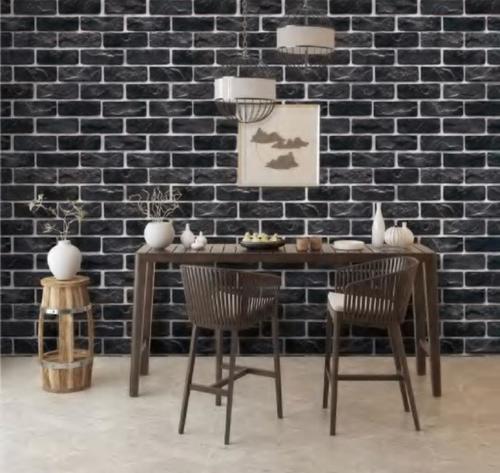 पीवीसी वॉलपेपर ब्लैक ब्रिक वॉल पेपर