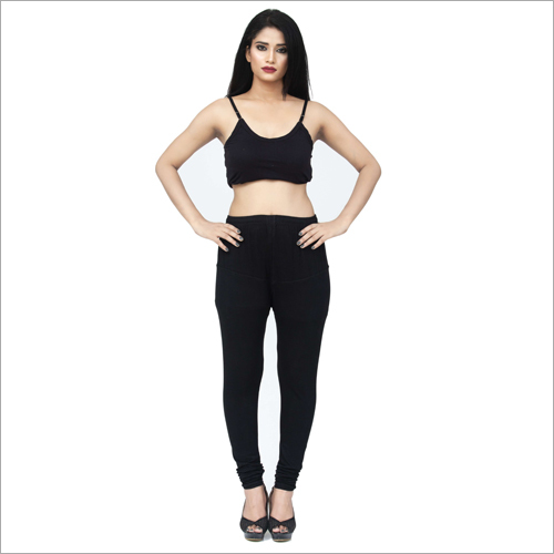 Ethnic Girls Cotton Lycra Black Churidaar Legging - Cotton, Available Sizes: S, M, L, XL, XXL | Black Color, Plain Pattern, Quick Dry, Washable, All Season Use