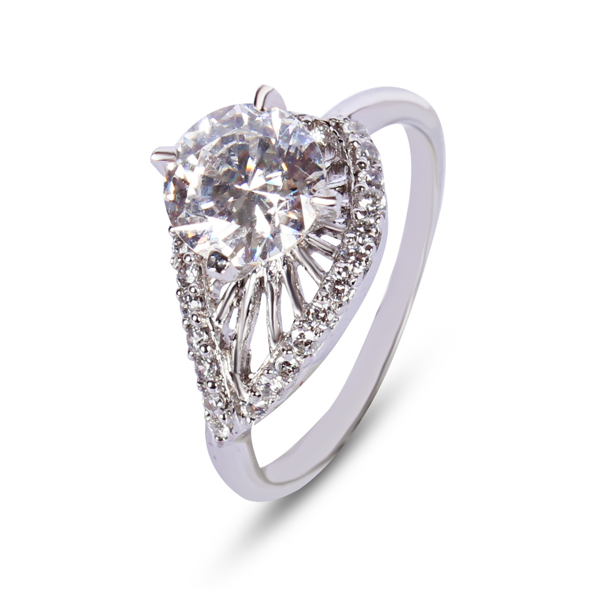 Cocktail Silver Rings - 92.5 Sterling Silver With Cubic Zirconia, Eternity Band Design - High Polish Nickel Free Rhodium Plating, Perfect For Gifts And Parties