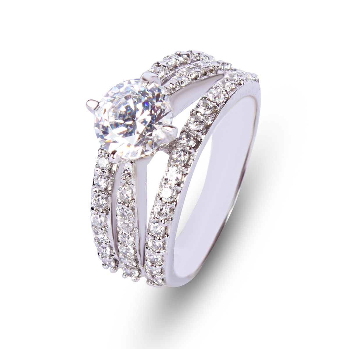Cocktail Silver Rings - 92.5 Sterling Silver With Cubic Zirconia, Eternity Band Design - High Polish Nickel Free Rhodium Plating, Perfect For Gifts And Parties