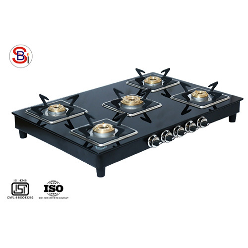 Manual Five Burner Gas Stove With Glass Top