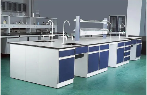 Lab Furniture - Metal and Wood, Customizable Width and Height, Blue and White Modular Design | Durable, Chemical Resistant, Ergonomic Design, Knock Down Assembly