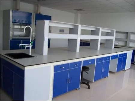 Lab Furniture - Metal and Laminate Laboratory Workstation, Standard Height, Blue and White Modular Design, Ergonomic Technology, Chemical Resistant Finish