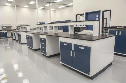 Lab Furniture - Metal and Laminate, 36 Inches High , Modular Design With Storage Cabinets, Ergonomic Design For Work Efficiency, Glossy Powder-Coated Finish