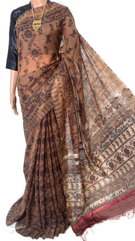 Pure Munga Tussar Silk Sarees, With Madhubani Print - Silk Material, Casual Wear, Woven Pattern | Suitable For Rainy, Spring, Summer, And Winter Seasons