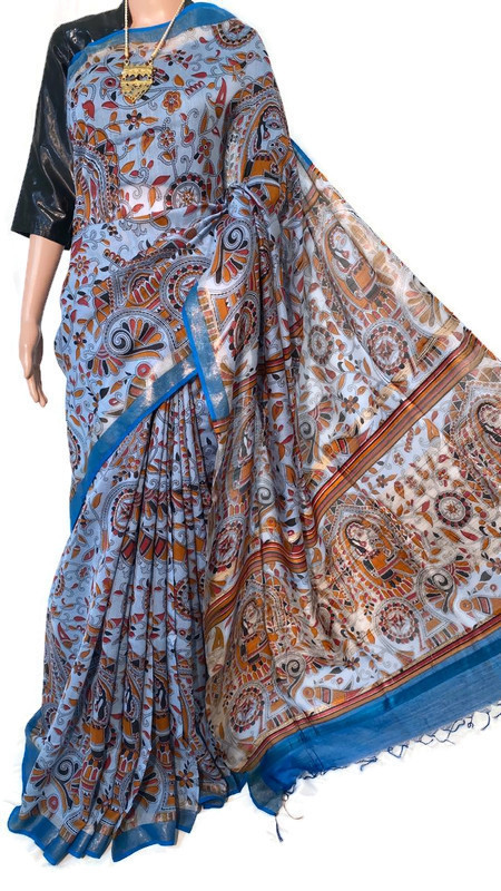 Pure Munga Tussar Silk Sarees, With Madhubani Print - Silk Material, Casual Wear, Woven Pattern | Suitable For Rainy, Spring, Summer, And Winter Seasons
