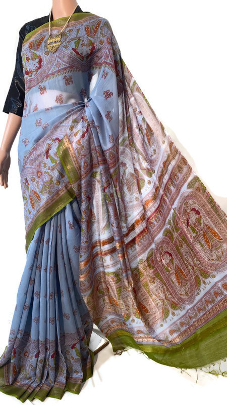 Pure Munga Tussar Silk Sarees, With Madhubani Print - Silk Material, Casual Wear, Woven Pattern | Suitable For Rainy, Spring, Summer, And Winter Seasons